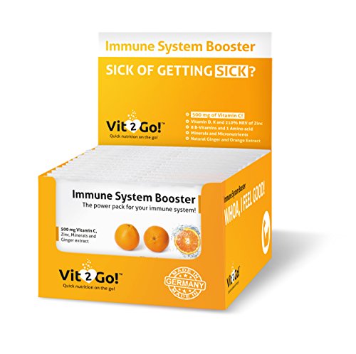 30 Sachets Vit2Go! Immune System Booster - Nahrungsergänzungsmittel für starke Abwehrkräfte mit 1.000 mg Vitamin C, Zink, 8 B-Vitaminen, Vitamin D, K und mehr! MADE IN GERMANY