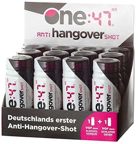 one:47 Anti Hangover Shot | 12 Flaschen | NEU | Gegen Kater und Stress | Kater-Mittel Mit 3 Pflanzenextrakten Ingwer, Kaktusfeige, Artischoke | 4 Mineralien Elektrolyte Kalium, Magnesium, Natrium, Zink | 7 Vitamine | Aus Deutschland | MIT 100 PROZENT GELD-ZURÃœCK-GARANTIE