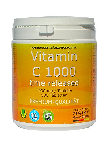 Vitamin C 1000mg TIME RELEASED 500 Tabletten Made in Germany glutenfrei Premium Qualität