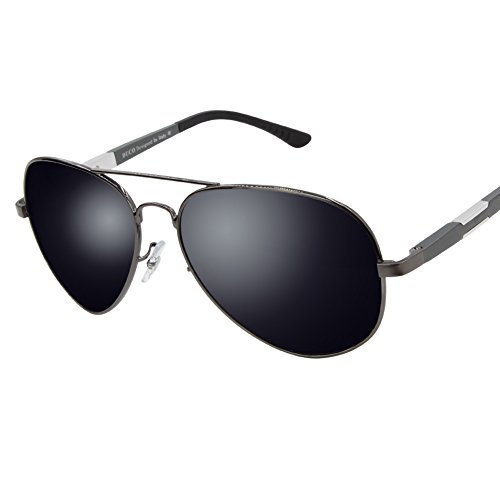 Duco Unisex Aviator Stil Polarisiert Sonnenbrille, Pilotenbrille mit Federscharnier, Etui und Putztuch, 3026 (Gestell: Gunmetal, Gläser: Grau)