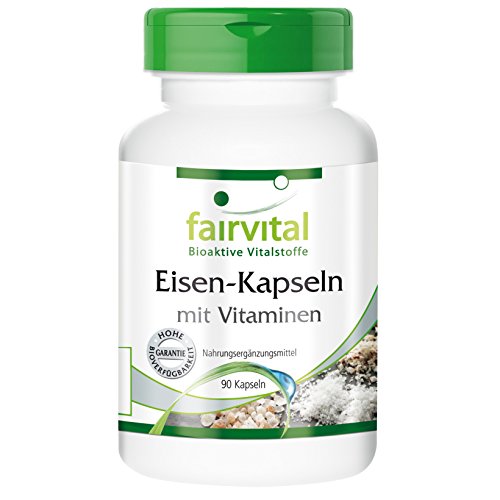 Eisen-Kapseln mit Vitaminen - Vitamin C, Biotin u. B12 - 90 vegetarische Kapseln - Vitalstoff für Blut und Leistungsfähigkeit