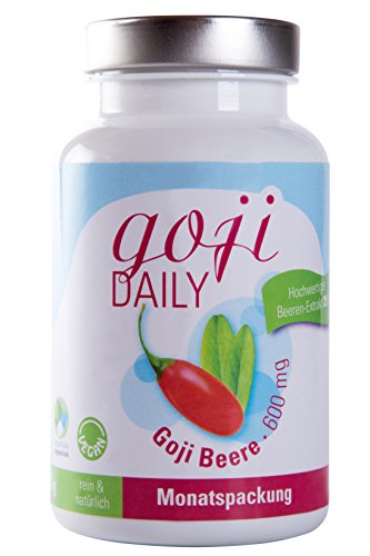 goji DAILY 600mg - Höchstdosiert, entspricht 1,4 kg Goji Trockenbeeren - Premium Qualität auch für Veganer, Monatspackung von evitaplus