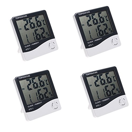 KKMOON 4PCS HTC-1 LCD Digital Temperatur Luftfeuchtigkeit Meter Hygrometer Wecker Zeit mit Halter