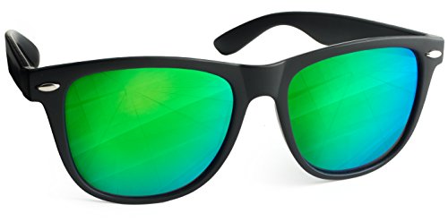 UVprotect® Sonnenbrille Wayfarer Design verspiegelt Schwarz Gruen W02