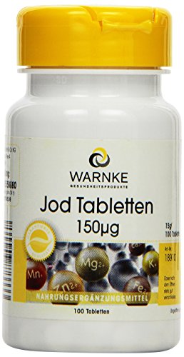 Warnke Gesundheitsprodukte Jod Tabletten 150 µg, decken zu 100 prozent den Tagesbedarf an Jod, 100 Tabletten, vegi, 1er Pack (1 x 15 g)