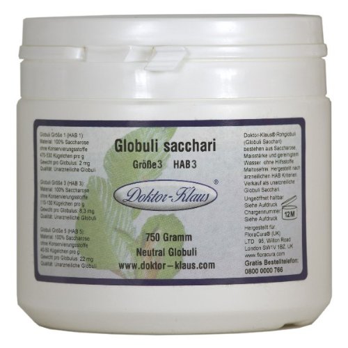 750g Neutral Globuli HAB 3, Doktor-Klaus, reine Saccharose, in weisser Dose