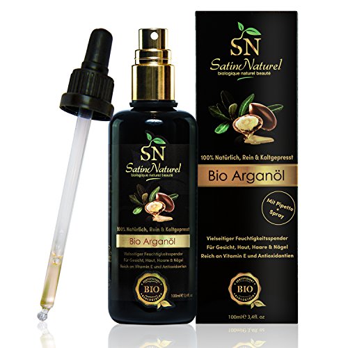 Bio Arganöl 100ml Haaröl Rein Natürlich in Lichtschutz Flasche Spray + Pipette