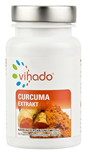 Vihado Curcuma Kapseln NATUR + Piperin Bioperin - Curcumin hochdosiert + Schwarzem Pfeffer Komplex, 60 vegane Kapseln, 1er Pack