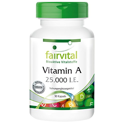 Vitamin A 25.000 I.E. - 90 Kapseln - hochdosierte Reinsubstanz für alle, die Extra Vitamin A benötigen