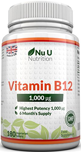 Vitamin B12 Methylcobalamin 1000ug 180 Tablletten (6 Monatsversorgung) von Nu U Nutrition