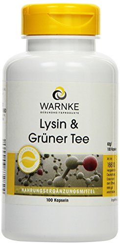 Warnke Gesundheitsprodukte Lysin und grüner Tee, 500 mg L-Lysin, 200 mg grüner Tee-Extrakt (50 prozent Polyphenole), 100 Kapseln, vegi, 1er Pack (1 x 82 g)