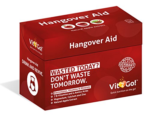 10 Sachets Vit2Go! Hangover Aid - Nahrungsergänzungsmittel gegen Kater nach Alkoholkonsum mit Elektrolyten, Vitaminen, Aminosäuren, Mineralien und Salzen. MADE IN GERMANY!