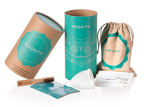 Deluxe Menstruationstasse Moskito aus medizinischem Silikon, Menstruationskappe inkl. Natur Reinigungsbürste, Beutel & Geschenkbox