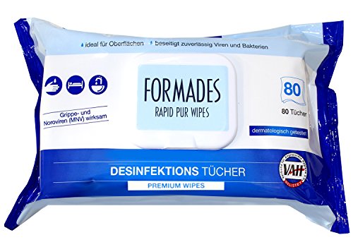 FORMADES Rapid Pur Wipes Desinfektionstücher - sofort gebrauchsfertig - wirksam auch gegen MRSA und Noroviren - 22 x 20 cm - 80 Stück - Flow Pack - 1 Packung