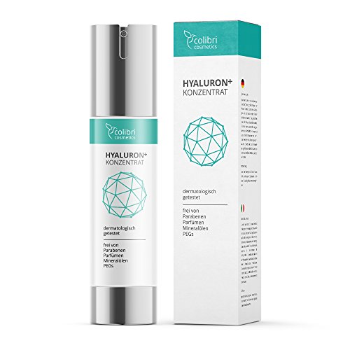 Hyaluronsäure Konzentrat - NEU! hochdosiertes Hyaluron Anti Aging Serum Gel gegen Falten, als Tagescreme und Nachtcreme geeignet - 50ml von colibri cosmetics | Naturkosmetik made in Germany