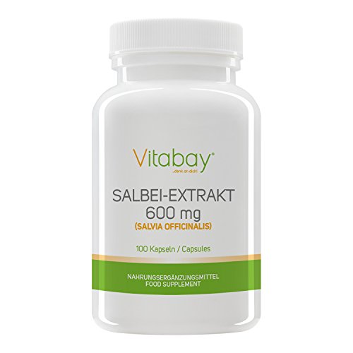 Salbei Extrakt - Sage Leaf - 600 mg - mit Thujon, Campher und Flavonoide - 100 Kapseln