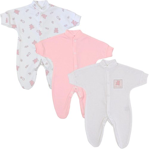 BabyPrem Frühchen Baby Mädchen Kleidung 3 Schlafanzüge Strampler Rosa Teddybären P2