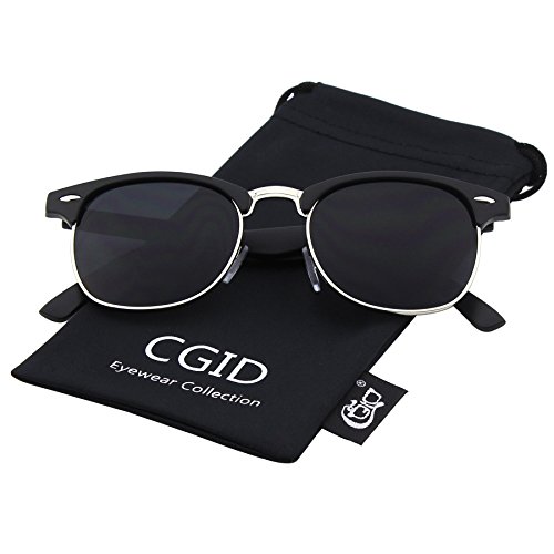 CGID CN56 Clubmaster clubma Retro Vintage Sonnenbrille im angesagte 60er Browline-Style mit markantem Halbrahmen Sonnenbrille,Matte Schwarz-Grau