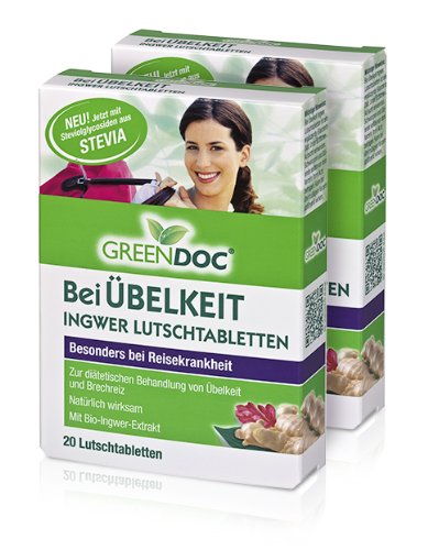 GreenDoc Bei Übelkeit Ingwer Lutschtabletten (2er Pack) - Bei Übelkeit, Brechreiz und Reisekrankheit (2x 20 Tabletten)