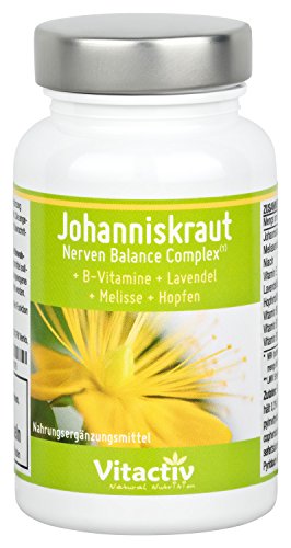 JOHANNISKRAUT - Nerven Balance Complex - 4 natürliche Kräuter und Vitamine für Psyche und Nerven (60 Kapseln)
