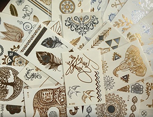 10 kleine Sheets METALLIC TATTOO EINMALTATTOO GOLD SILBER TATTOO Schmuck Tattoo Kleber für Körper