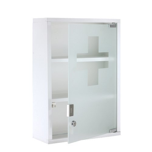 XL Medizinschrank Arzneischrank Metall Glas Weiß