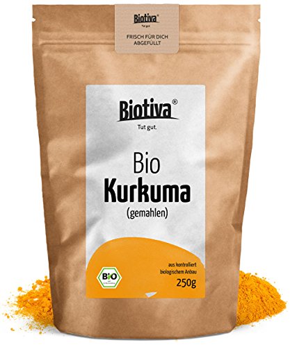 Bio-Kurkuma-Pulver (250g) I Besonders hochwertige Kurkumawurzel (Curcuma) gemahlen - Curcumin - Superfood - zum Würzen, Kochen und für Getränke - wiederverschließbarer Frischebeutel - 100% Bio und streng geprüfte Qualität - Abgepackt und kontrolliert in Deutschland (DE-ÖKO-005)