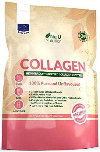 Kollagen Protein Pulver 600g Hochwertiges, geschmacksneutrales Kollagen Hydrolysat aus reinem 100% Rinderkollagen Hydrolysat in einer wiederverschließbaren Packung von Nu U Nutrition