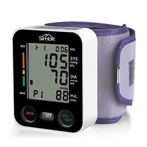 Blutdruckmessgerät Handgelenk, SIMBR Vollautomatisch Blutdruck- und Pulsmessung mit großer Manschette für zwei Benutzer (2 x 90 speicherbare Messungen), hohe Messgenauigkeit