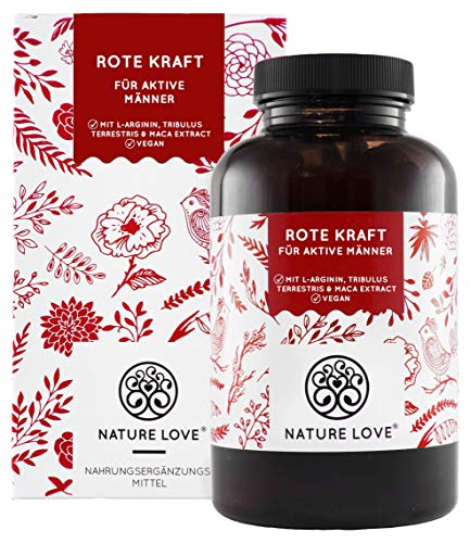 Rote Kraft für aktive Männer von Nature Love - 90 Kapseln. Laborgeprüft. Mit L-Arginin, Tribulus Terrestris und Maca Extrakt. Hochdosiert, vegan, hergestellt in Deutschland